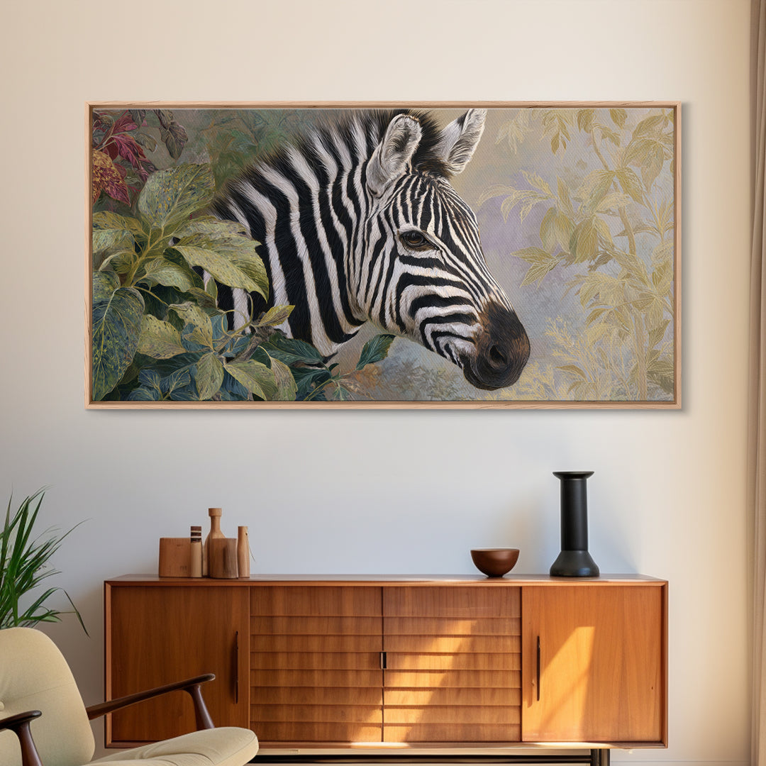 Zebra Portrait with Bold Graphic Stripe Pattern Canvas Print, Animal Art, Original Painting, Living Room Decor, Creature, ANI-2x1-85