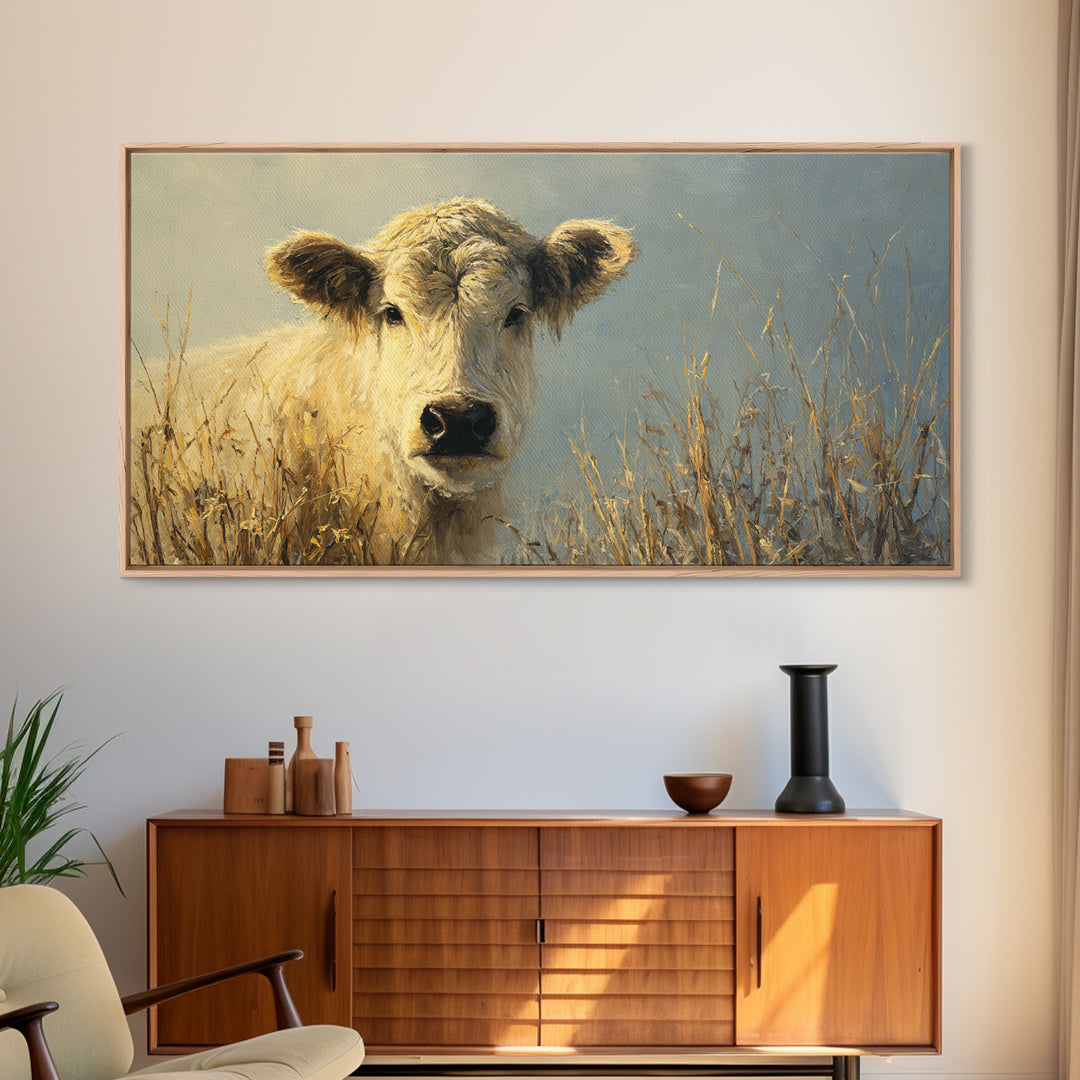 Gentle Cow Portrait Framed Canvas Print, Animal Art, Original Art, Living Room Decor, Fine Art, Creature, Safari Nursery Decor, ANI-2x1-99