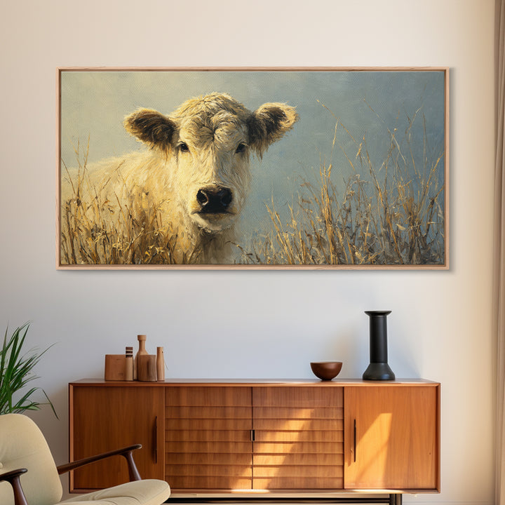 Gentle Cow Portrait Framed Canvas Print, Animal Art, Original Art, Living Room Decor, Fine Art, Creature, Safari Nursery Decor, ANI-2x1-99