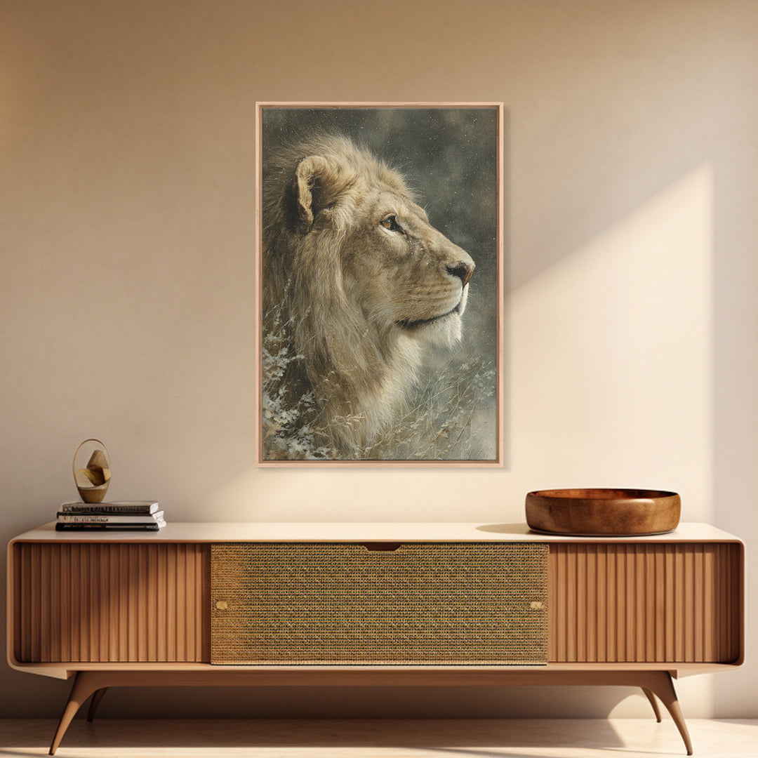 Regal Lion Profile Framed Canvas Print, Animal Art, Decor, Living Room Decor, Abstract Art, Creature, Printable Art, ANI-2x3-17