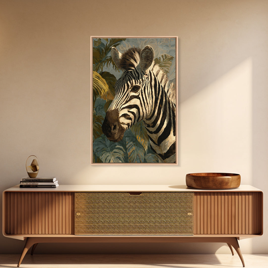 Zebra Portrait with Bold Graphic Stripe Pattern Framed Canvas Print, Animal Art, Wall Art, Living Room Decor, Creature, ANI-2x3-25