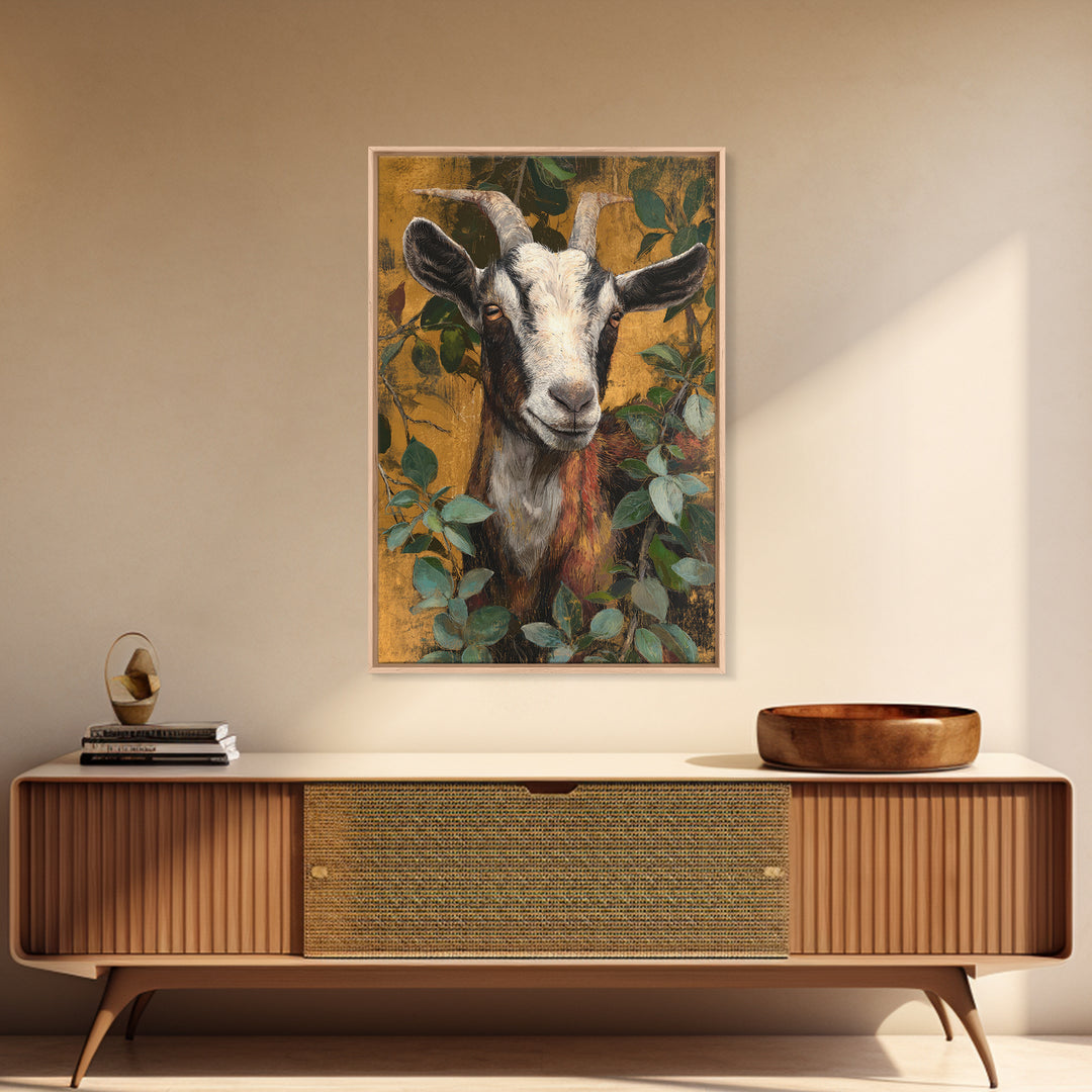 Goat Portrait with Rustic Folk Art Personality Canvas Print, Animal Art, Home Decor, Living Room Decor, Fine Art, Creature, ANI-2x3-29