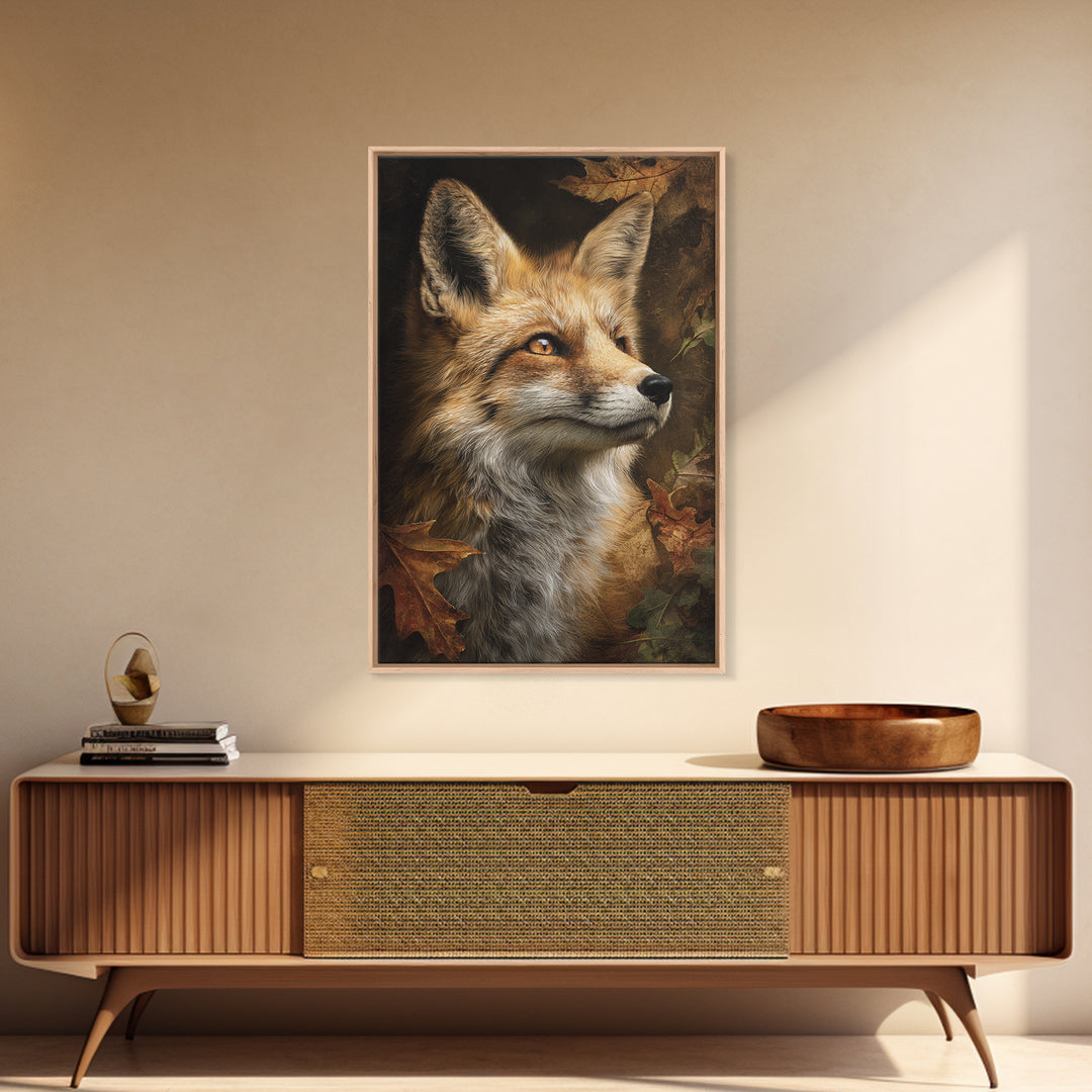 Dignified Fox Portrait Framed Canvas Print, Animal Art, Printable, Living Room Decor, Creature, Nursery, Boho Wall Art, ANI-2x3-33