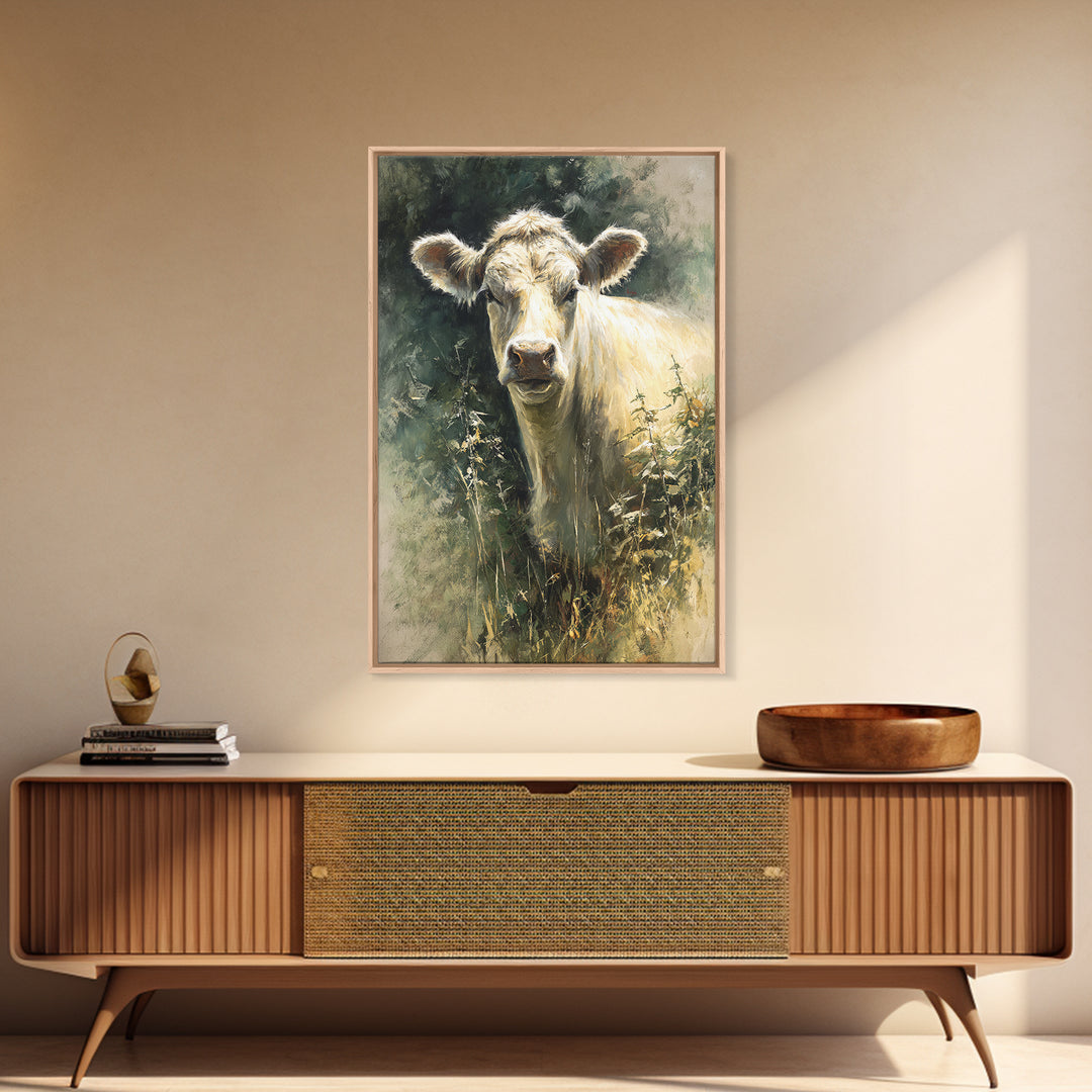 Gentle Cow Portrait Canvas Print, Animal Art, Minimalist Decor, Living Room Decor, Oil Painting, Creature, Digital Wall Art, ANI-2x3-39