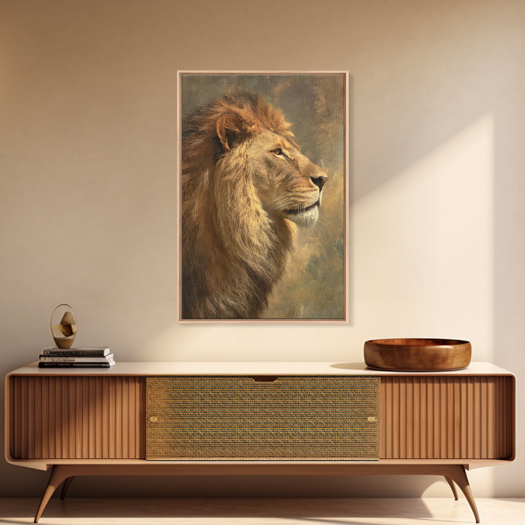 Regal Lion Profile Framed Canvas Print, Animal Art, Decor, Living Room Decor, Abstract Art, Creature, Printable Art, ANI-2x3-41