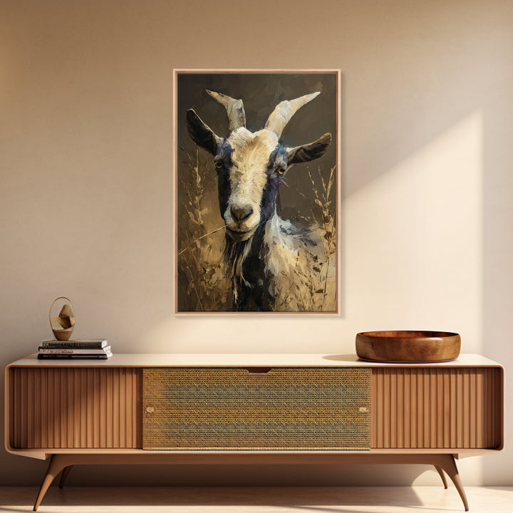 Goat Portrait with Rustic Folk Art Personality Canvas Print, Animal Art, Home Decor, Living Room Decor, Fine Art, Creature, ANI-2x3-5