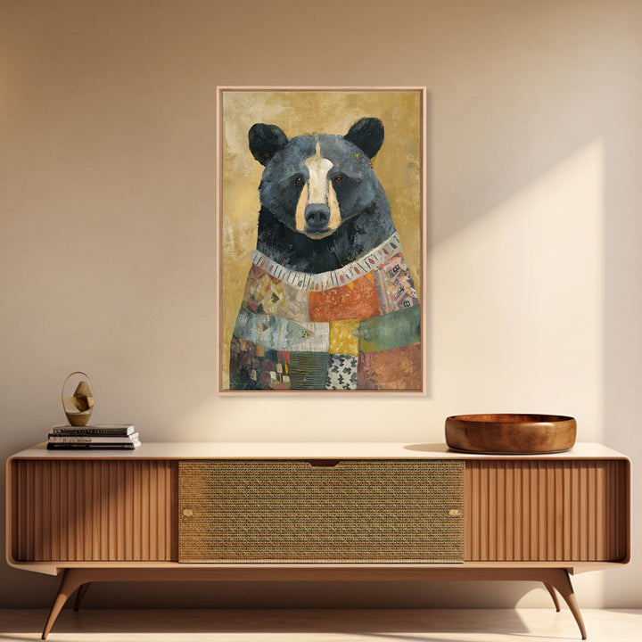 Whimsical Bear in a Patterned Sweater with Canvas Print, Animal Art, Digital Prints, Living Room Decor, Fine Art, Creature, ANI-2x3-58