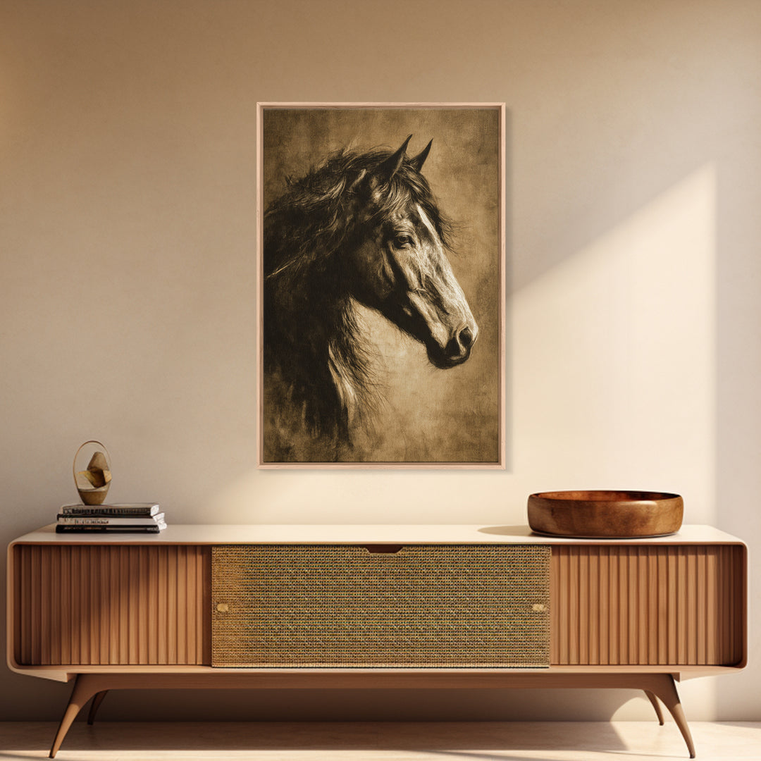 Majestic Horse Head Framed Canvas Print, Animal Art, Wall Decor, Living Room Decor, Oil Painting, Creature, Nursery Wall Art, ANI-2x3-59