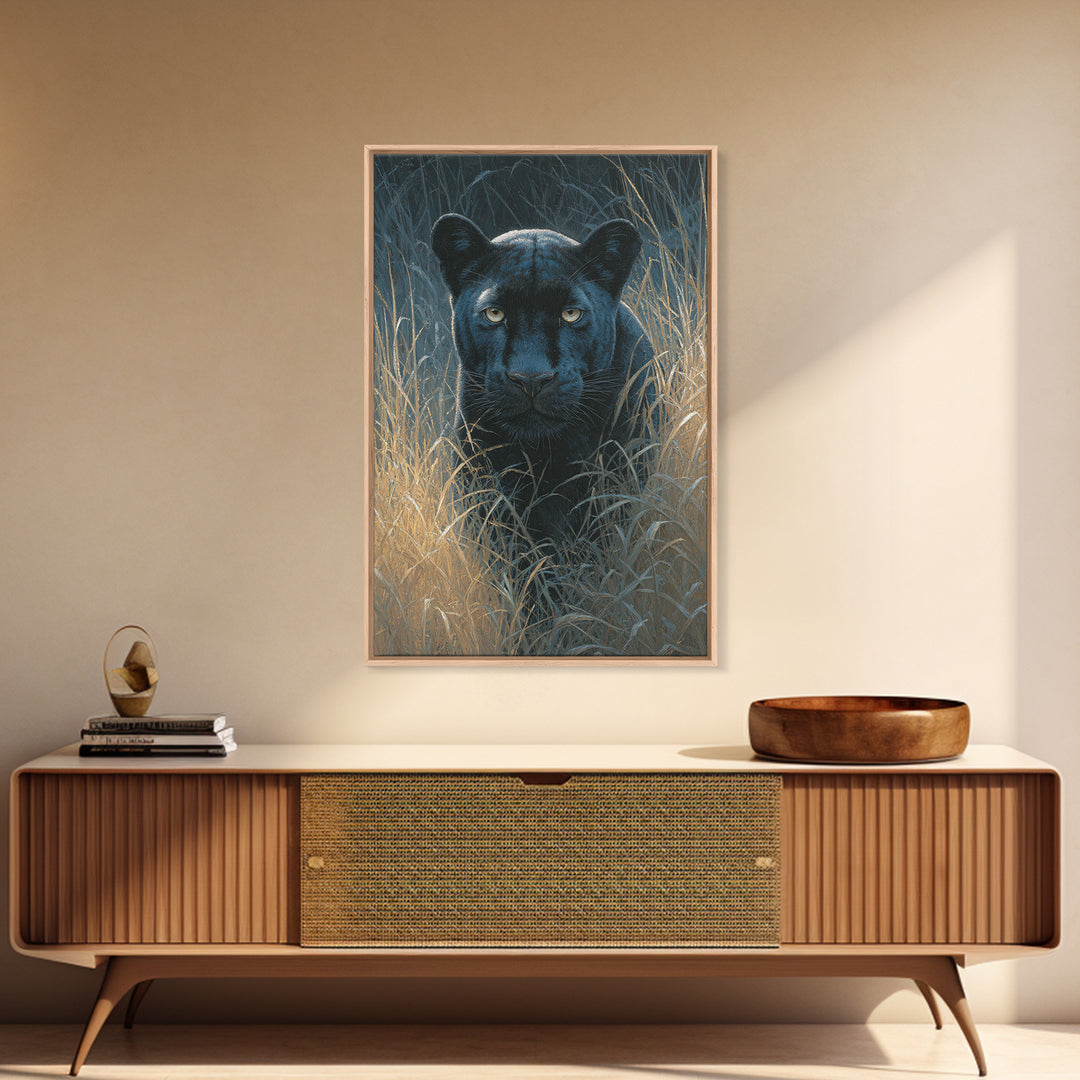 Dramatic Black Panther Emerging from Deep Jungle Canvas Print, Animal Art, Print, Living Room Decor, Abstract Art, Creature, ANI-2x3-62