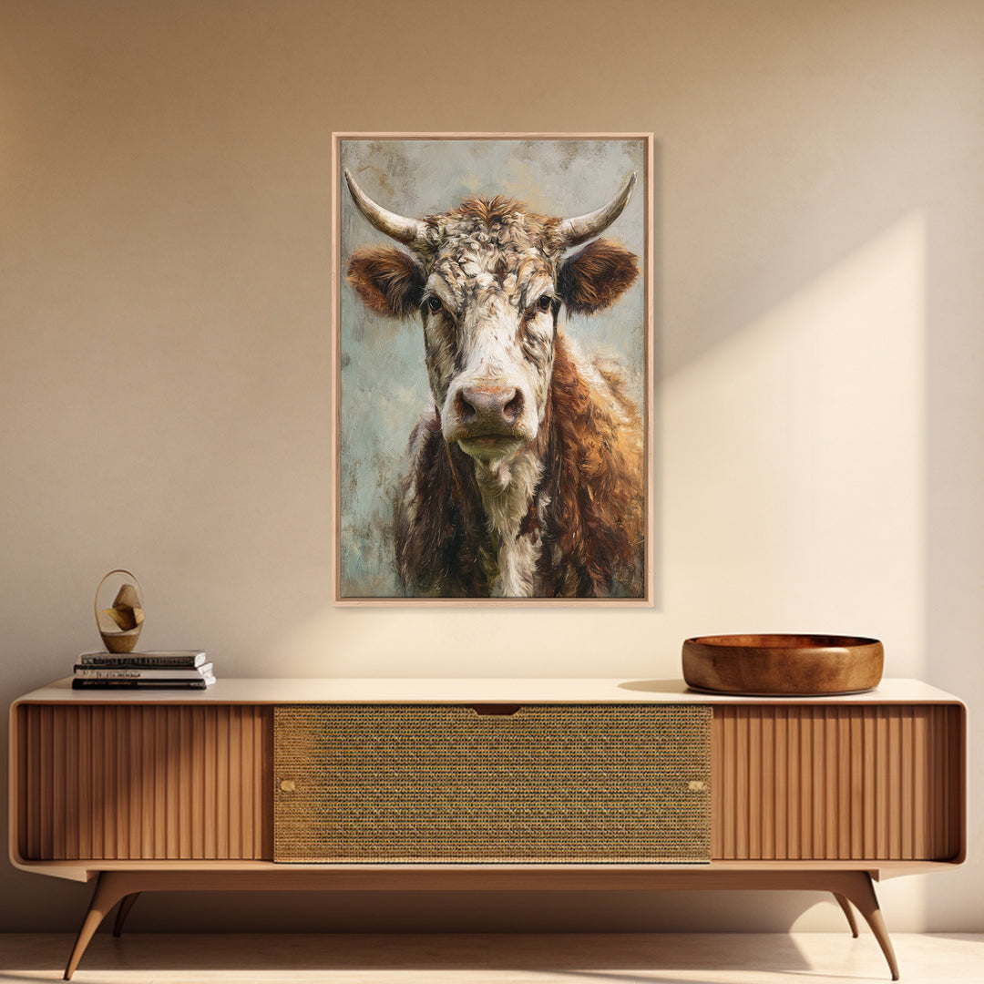 Gentle Cow Portrait Framed Canvas Print, Animal Art, Decor, Living Room Decor, Fine Art, Creature, Digital Print, Printable Art, ANI-2x3-63