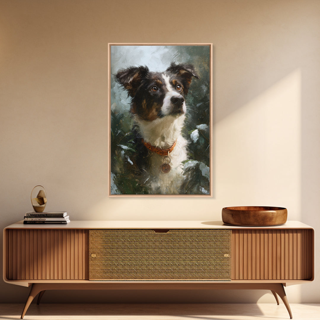 Dog Portrait with Painterly Collar and Loyal Framed Canvas Print, Animal Art, Oil Painting, Living Room Decor, Creature, ANI-2x3-69