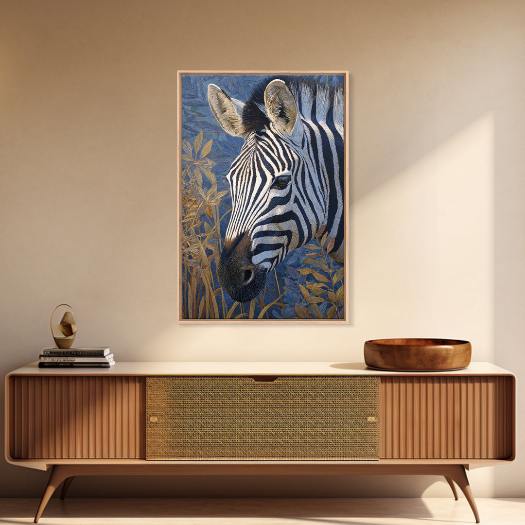 Zebra Portrait with Bold Graphic Stripe Pattern Canvas Print, Animal Art, Digital Wall Art, Living Room Decor, Creature, ANI-2x3-73
