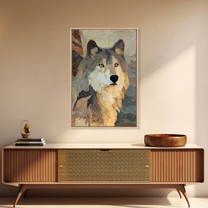 Wolf Silhouette Beneath a Star Filled Sky Framed Canvas Print, Animal Art, Decor, Living Room Decor, Fine Art, Creature, ANI-2x3-78