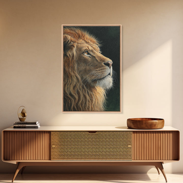 Regal Lion Profile Framed Canvas Print, Animal Art, Nursery Wall Art, Living Room Decor, Watercolor Art, Creature, ANI-2x3-89