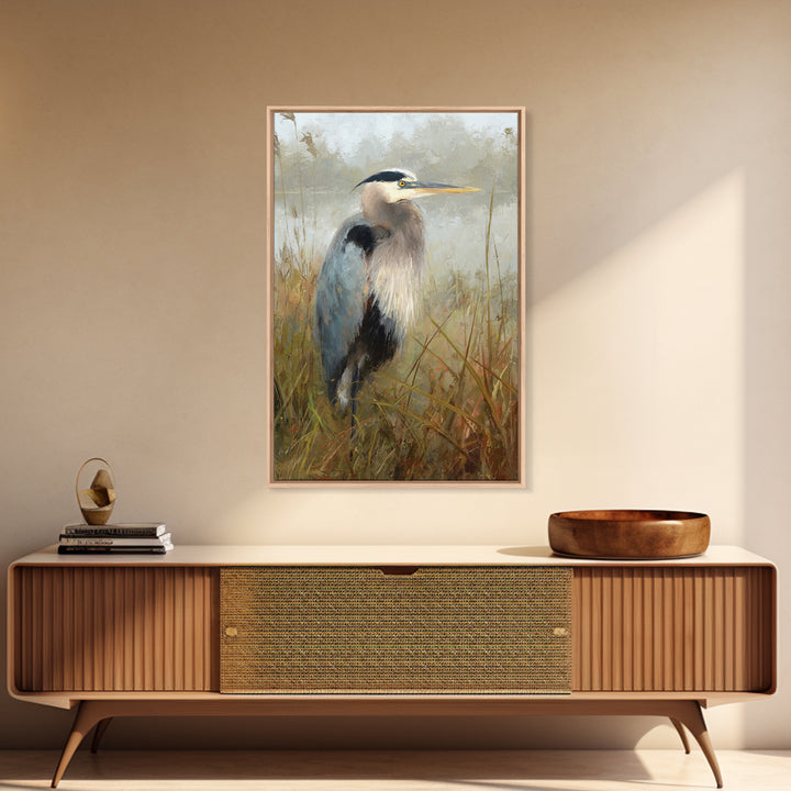 Blue Heron Standing Canvas Print, Animal Art, Digital Print, Living Room Decor, Fine Art, Creature, Colorful Wall Art, ANI-2x3-91