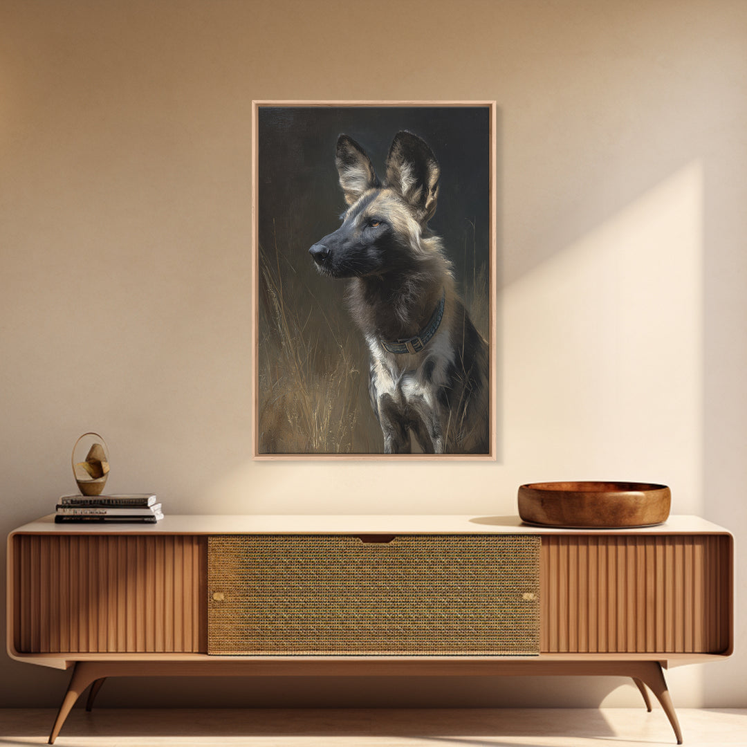 Dog Portrait with Painterly Collar and Loyal Framed Canvas Print, Animal Art, Oil Painting, Living Room Decor, Creature, ANI-2x3-93