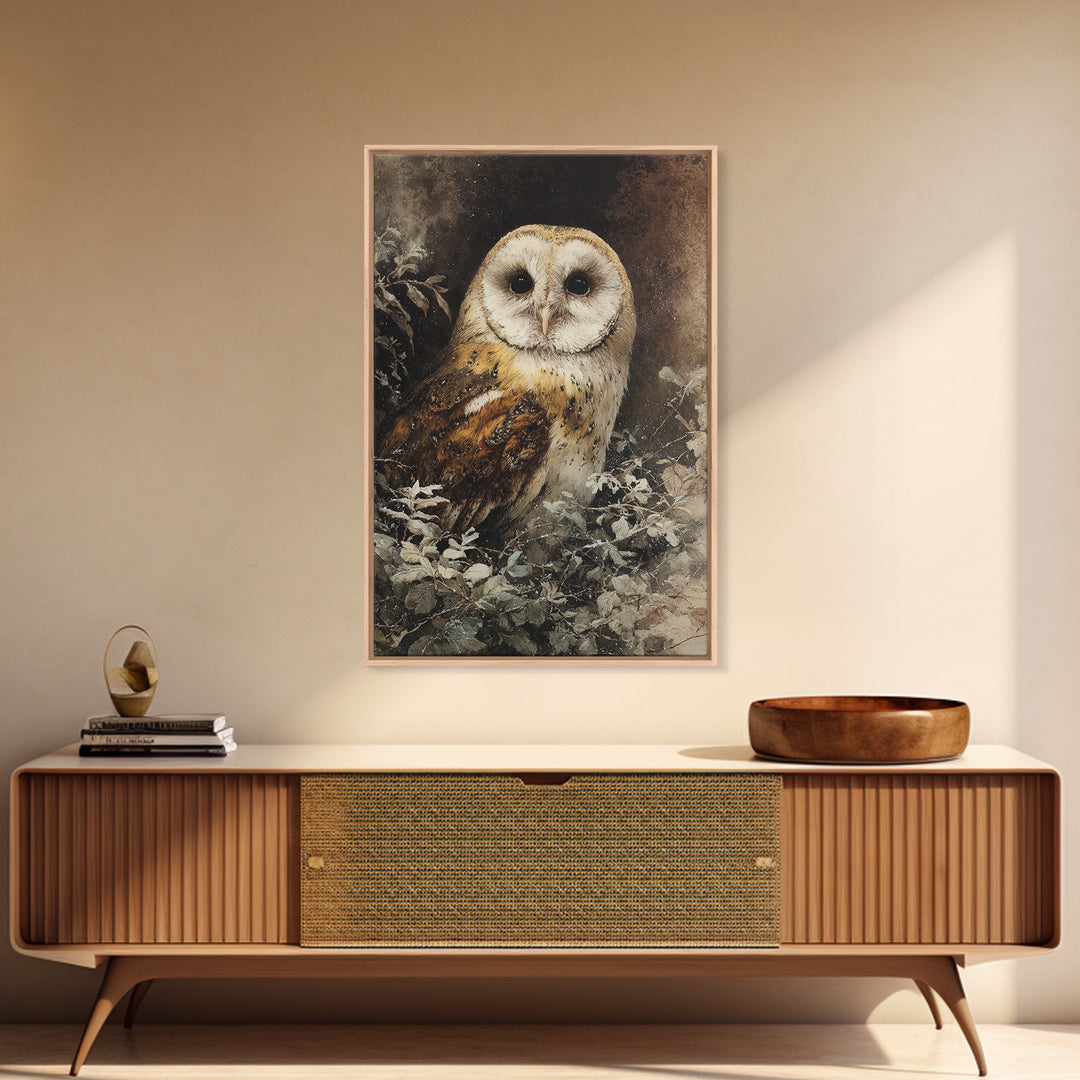 Owl with Moonlit Feathers and Celestial Accents Canvas Print, Animal Art, Printable Art, Living Room Decor, Oil Painting, ANI-2x3-95