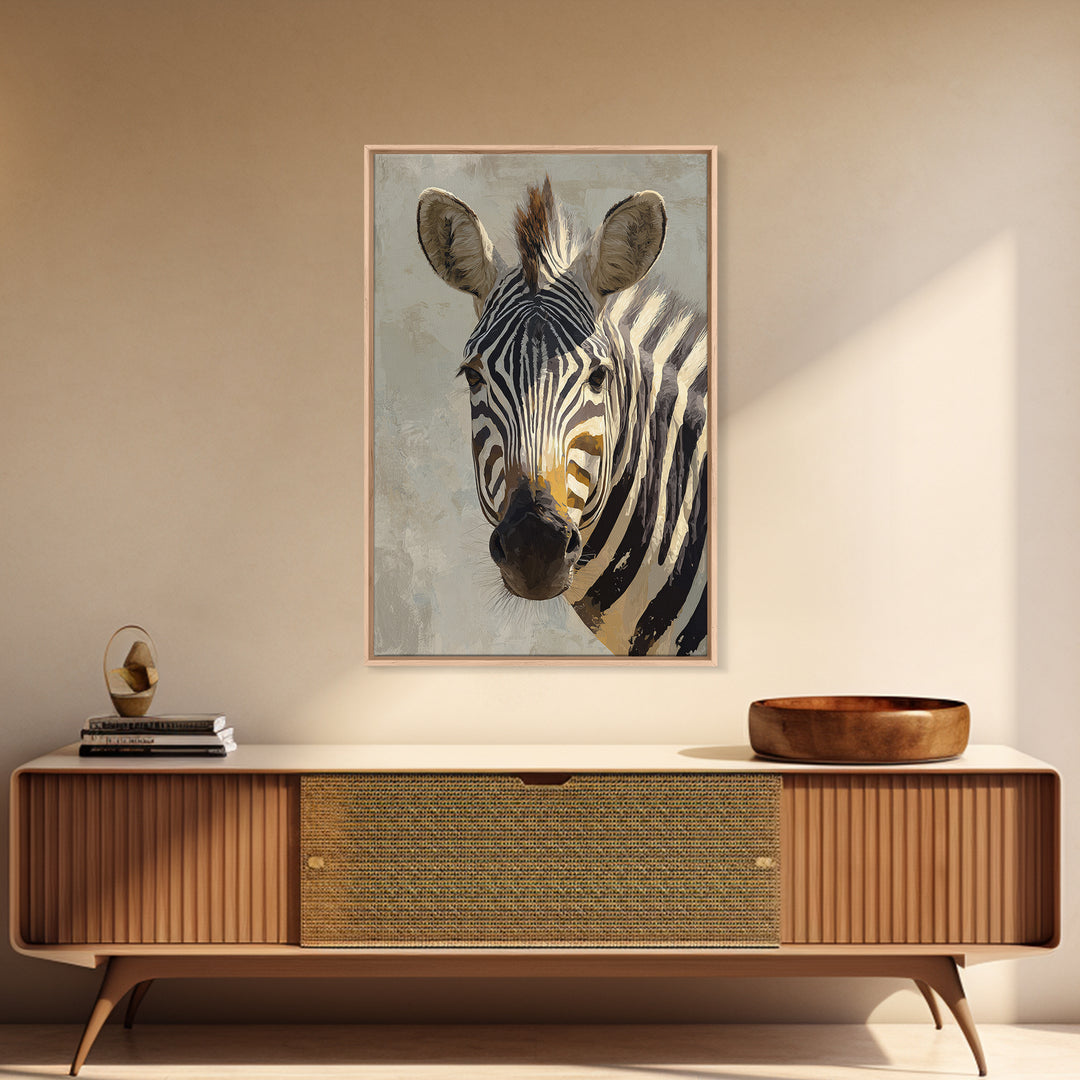 Zebra Portrait with Bold Graphic Stripe Pattern Canvas Print, Animal Art, Digital Wall Art, Living Room Decor, Creature, ANI-2x3-97