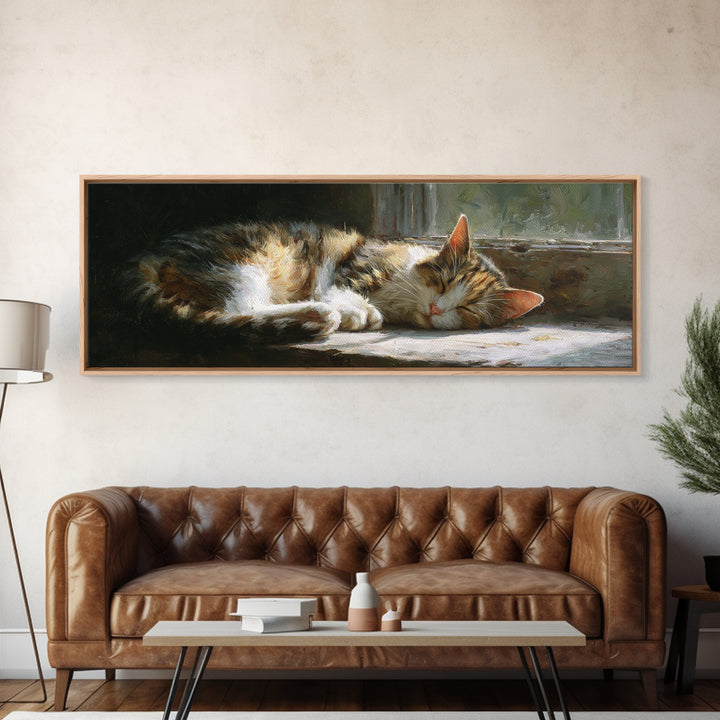 Sleeping Cat Curled Canvas Print, Animal Art, Modern Decor, Living Room Decor, Abstract Art, Creature, Home Decor, Wall Decor, ANI-3x1-100