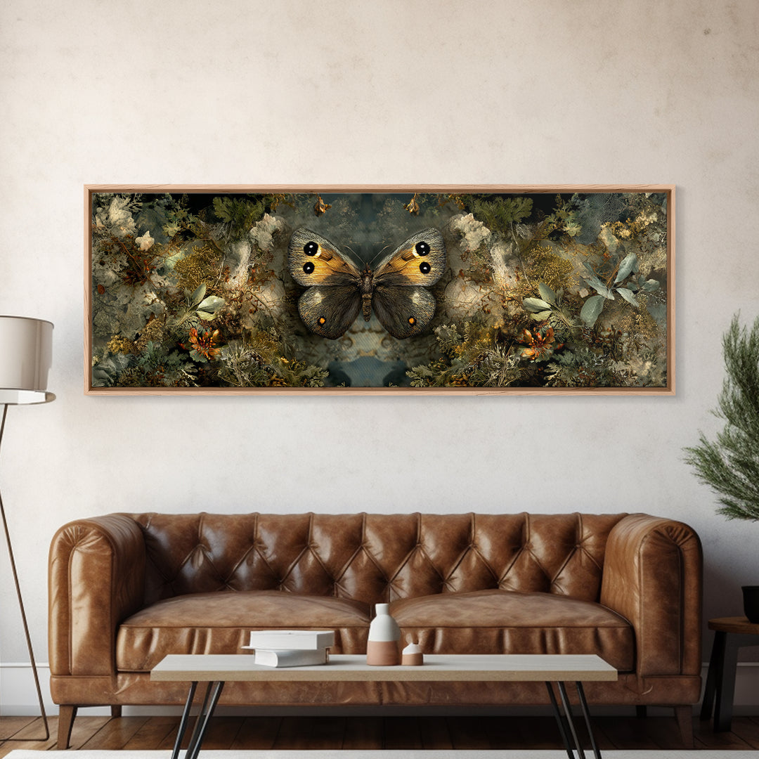 Butterfly Specimen Composition Framed Canvas Print, Animal Art, Trendy Wall Art, Living Room Decor, Fine Art, Creature, ANI-3x1-15
