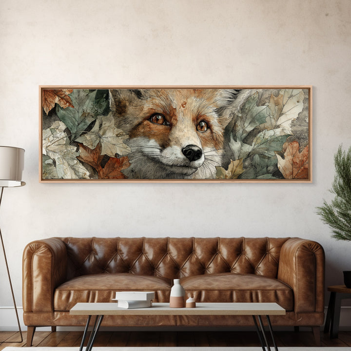 Dignified Fox Portrait Framed Canvas Print, Animal Art, Printable Art, Living Room Decor, Oil Painting, Creature, ANI-3x1-17