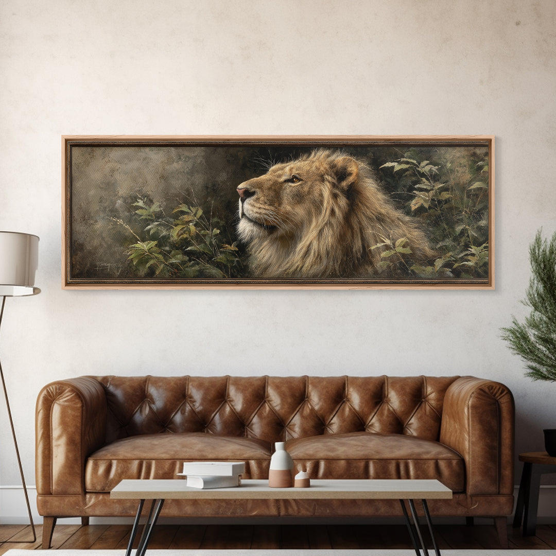 Regal Lion Profile Canvas Print, Animal Art, Farmhouse Decor, Living Room Decor, Abstract Art, Creature, Neutral Decor, ANI-3x1-25