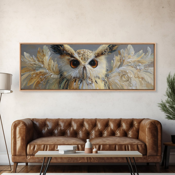 Owl with Moonlit Feathers and Celestial Accents Canvas Print, Animal Art, Luxury Decor, Living Room Decor, Abstract Art, ANI-3x1-31