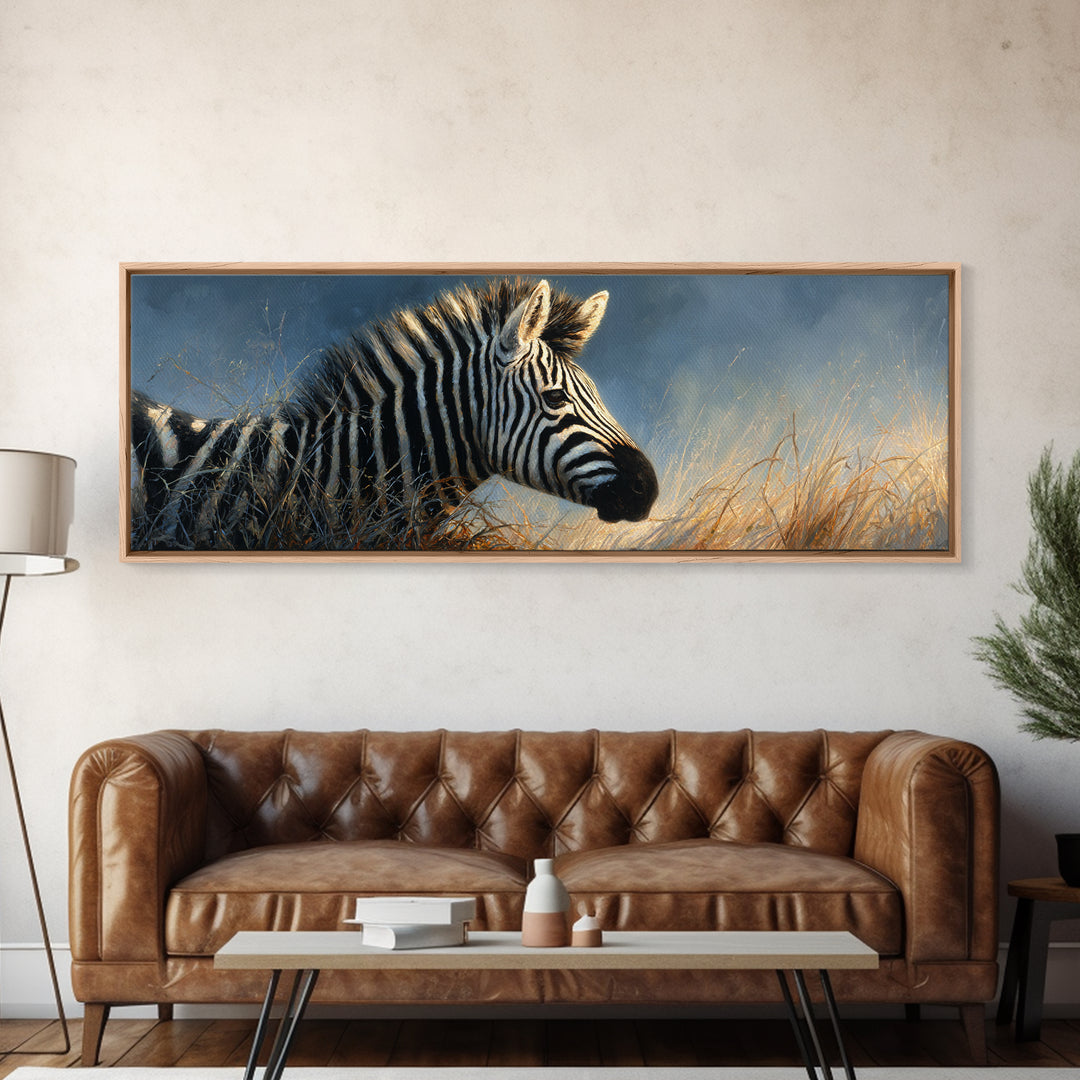 Zebra Portrait with Bold Graphic Stripe Pattern Canvas Print, Animal Art, Nursery Wall Art, Living Room Decor, Creature, ANI-3x1-33