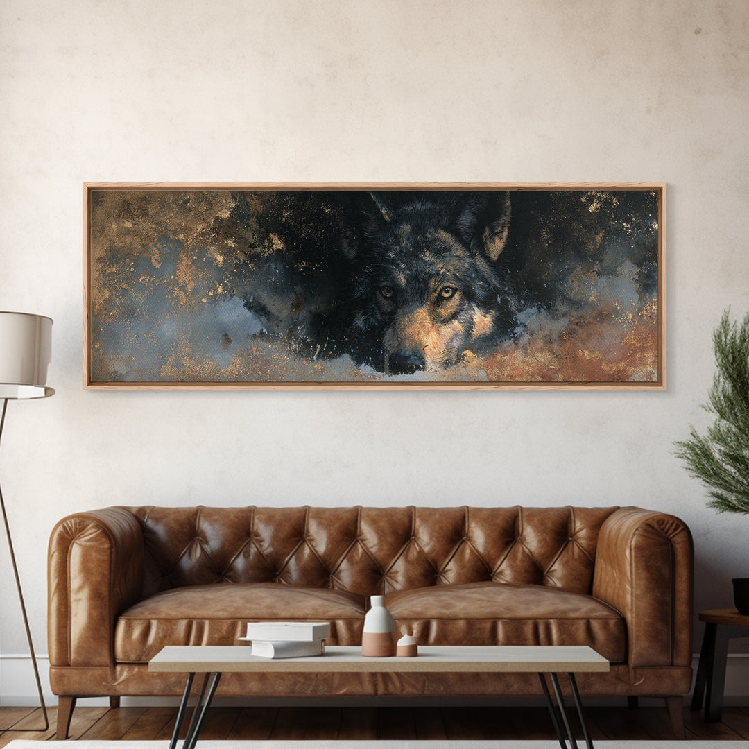 Wolf Silhouette Beneath a Star Filled Sky Canvas Print, Animal Art, Printable, Living Room Decor, Fine Art, Creature, ANI-3x1-38