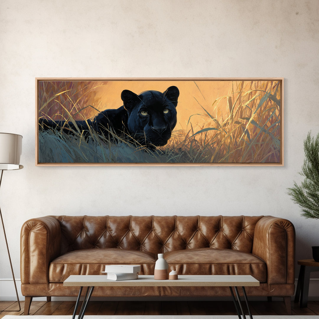 Dramatic Black Panther Emerging from Deep Jungle Canvas Print, Animal Art, Nursery Wall Art, Living Room Decor, Creature, ANI-3x1-46