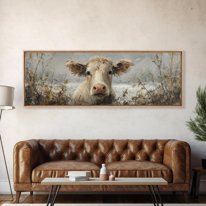 Gentle Cow Portrait Framed Canvas Print, Animal Art, Wall Decor, Living Room Decor, Fine Art, Creature, Nursery Wall Art, ANI-3x1-47