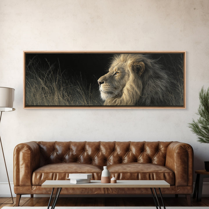 Regal Lion Profile Canvas Print, Animal Art, Farmhouse Decor, Living Room Decor, Abstract Art, Creature, Neutral Decor, ANI-3x1-49