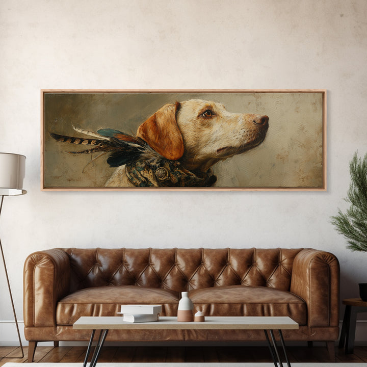 Dog Portrait with Painterly Collar and Loyal Framed Canvas Print, Animal Art, Nursery, Living Room Decor, Fine Art, Creature, ANI-3x1-53