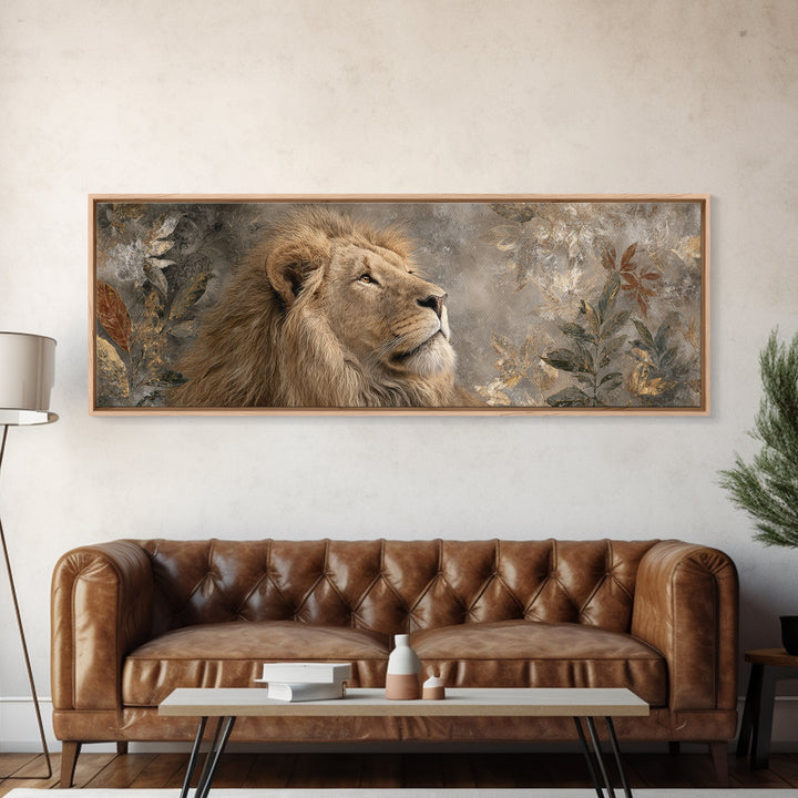 Regal Lion Profile Framed Canvas Print, Animal Art, Nursery Art, Living Room Decor, Fine Art, Creature, Luxury Decor, ANI-3x1-73