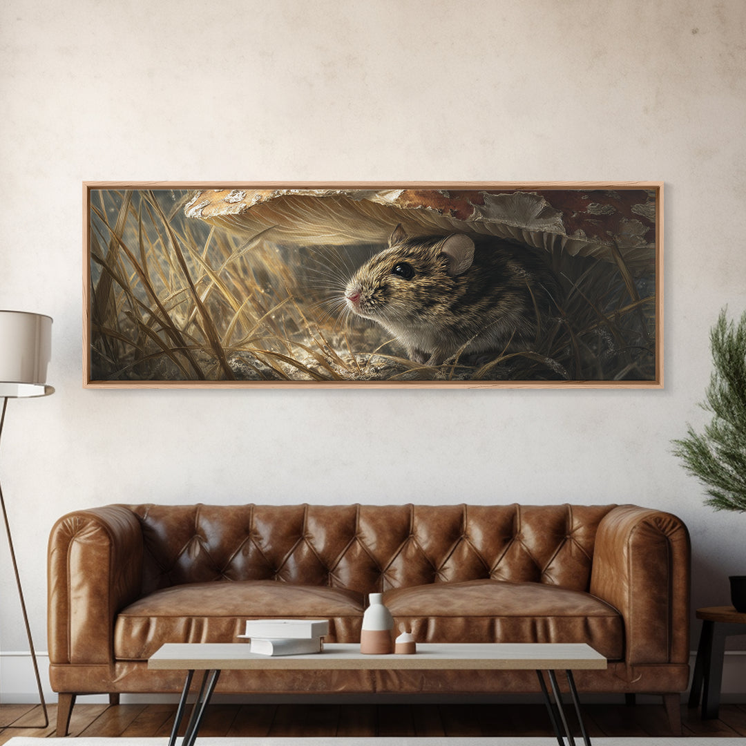 Tiny Field Mouse Framed Canvas Print, Animal Art, Digital Print, Living Room Decor, Oil Painting, Creature, Colorful Wall Art, ANI-3x1-74