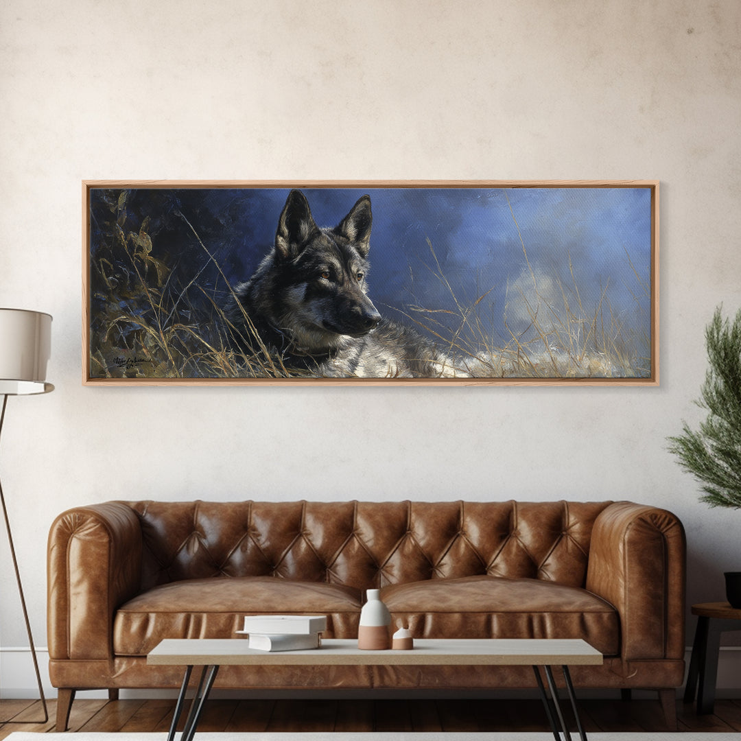 Dog Portrait with Painterly Collar and Loyal Framed Canvas Print, Animal Art, Nursery, Living Room Decor, Fine Art, Creature, ANI-3x1-77