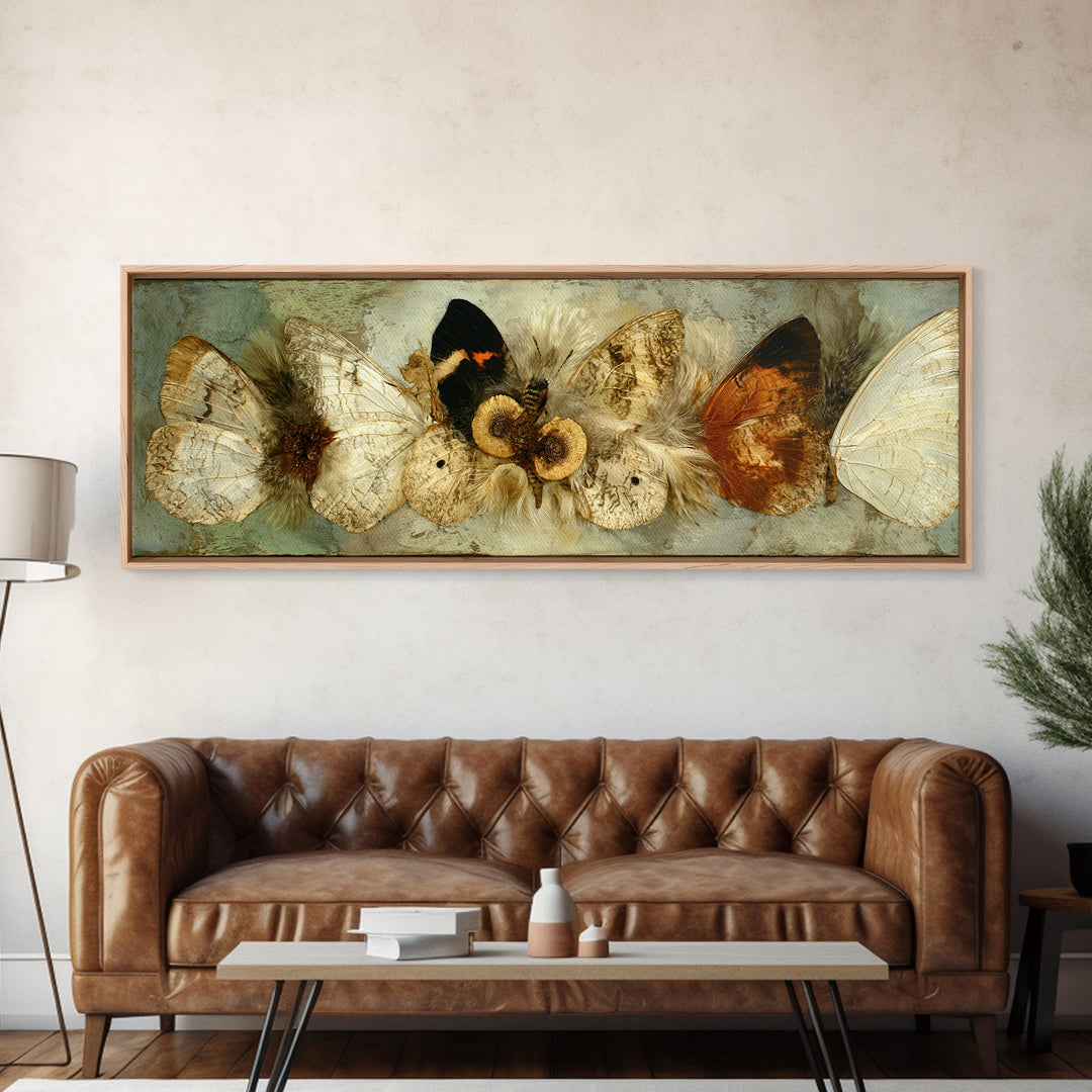 Butterfly Specimen Composition Framed Canvas Print, Animal Art, Digital Art, Living Room Decor, Creature, Farmhouse Decor, ANI-3x1-87