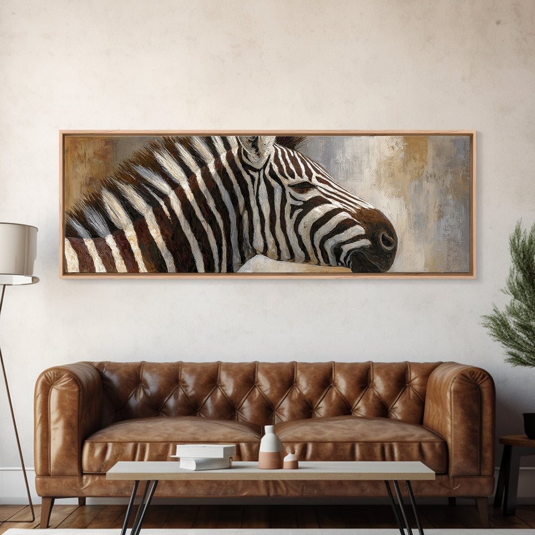 Zebra Portrait with Bold Graphic Stripe Pattern Canvas Print, Animal Art, Original Painting, Living Room Decor, Creature, ANI-3x1-9