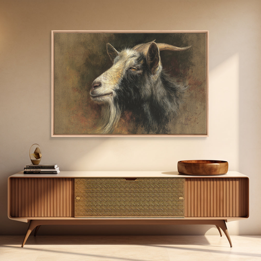 Goat Portrait with Rustic Folk Art Personality Canvas Print, Animal Art, Nursery Decor, Living Room Decor, Fine Art, Creature, ANI-3x2-1