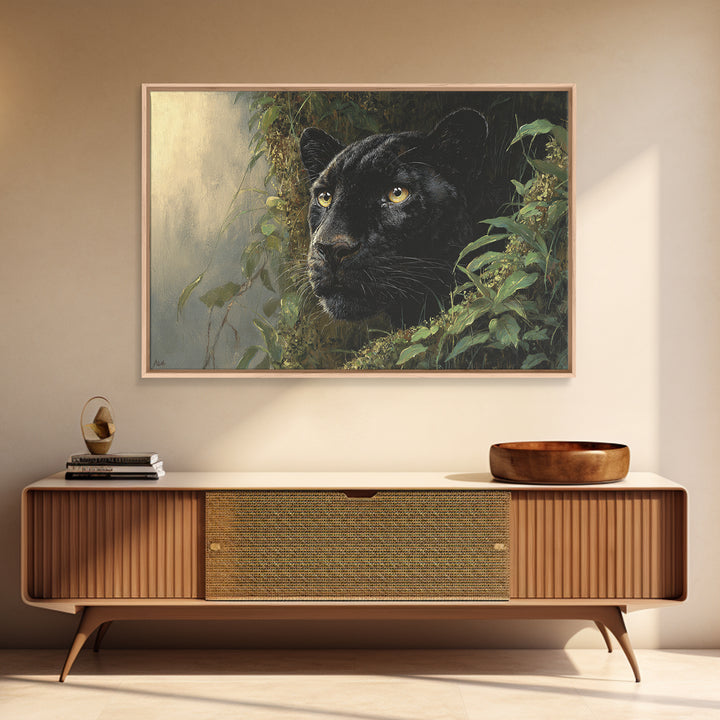 Dramatic Black Panther Emerging from Deep Jungle Canvas Print, Animal Art, Digital Wall Art, Living Room Decor, Creature, ANI-3x2-10