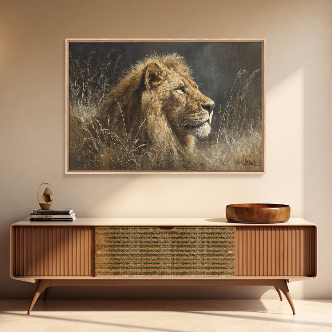 Regal Lion Profile Framed Canvas Print, Animal Art, Nursery Wall Art, Living Room Decor, Watercolor Art, Creature, ANI-3x2-13