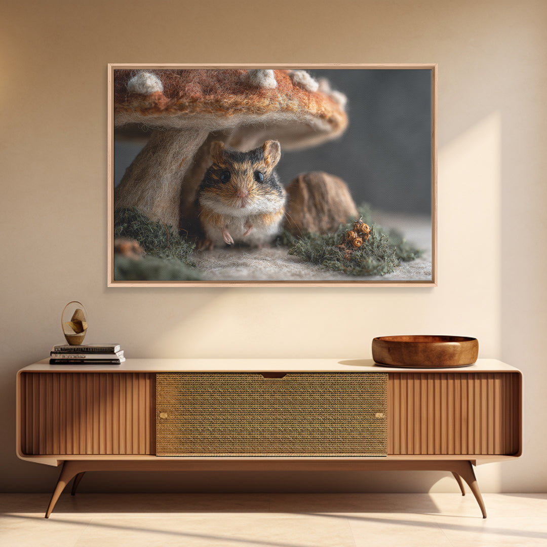 Tiny Field Mouse Framed Canvas Print, Animal Art, Digital Art, Living Room Decor, Fine Art, Creature, Farmhouse Decor, ANI-3x2-14
