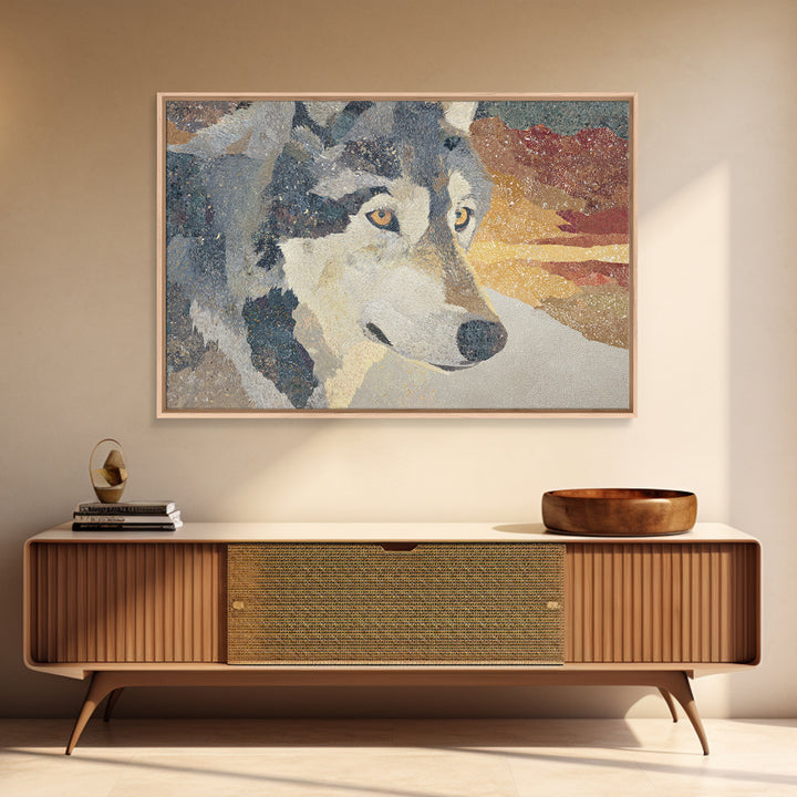 Wolf Silhouette Beneath a Star Filled Sky Canvas Print, Animal Art, Living Room Decor, Watercolor Art, Creature, ANI-3x2-26