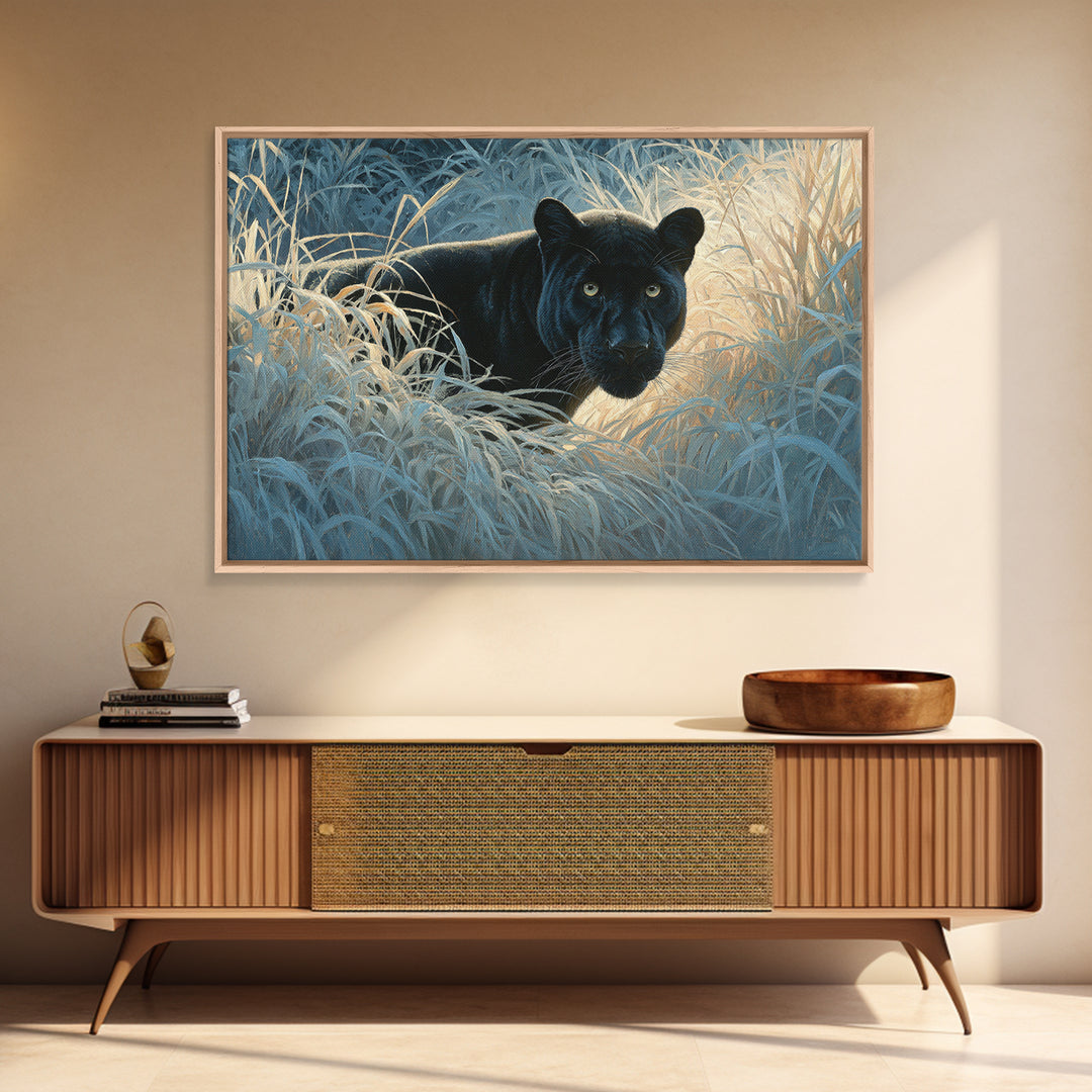Dramatic Black Panther Emerging from Deep Jungle Canvas Print, Animal Art, Printable Art, Living Room Decor, Watercolor Art, ANI-3x2-34