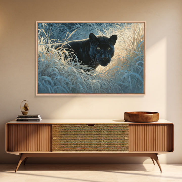 Dramatic Black Panther Emerging from Deep Jungle Canvas Print, Animal Art, Printable Art, Living Room Decor, Watercolor Art, ANI-3x2-34