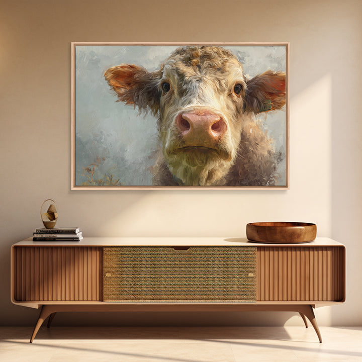 Gentle Cow Portrait Framed Canvas Print, Animal Art, Safari Nursery Decor, Living Room Decor, Oil Painting, Creature, ANI-3x2-35