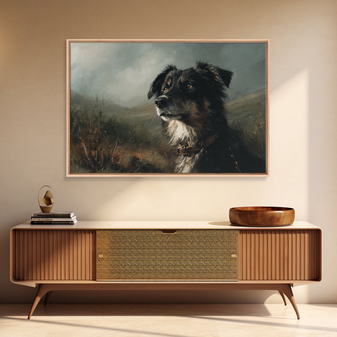 Dog Portrait with Painterly Collar and Loyal Framed Canvas Print, Animal Art, Boho Wall Art, Living Room Decor, Creature, ANI-3x2-41