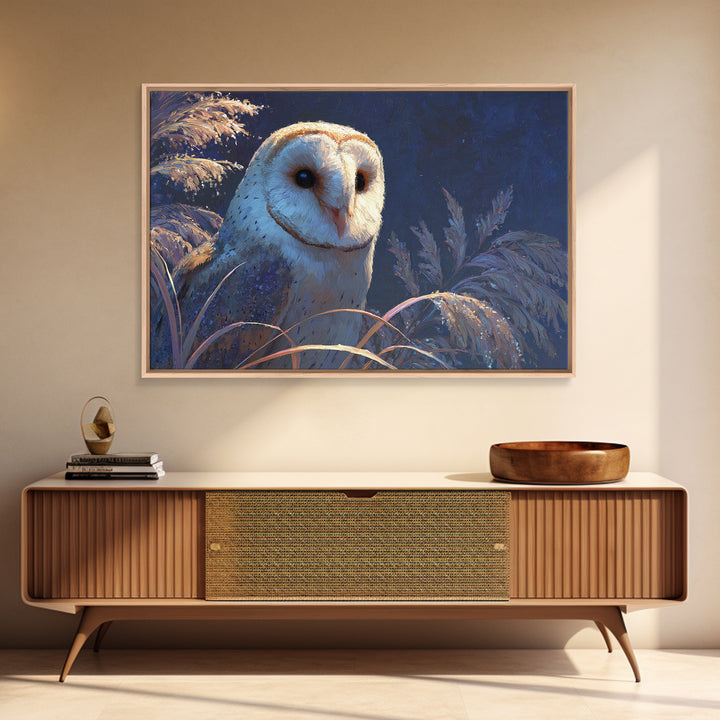 Owl with Moonlit Feathers and Celestial Accents Canvas Print, Animal Art, Colorful Wall Art, Living Room Decor, Abstract Art, ANI-3x2-43