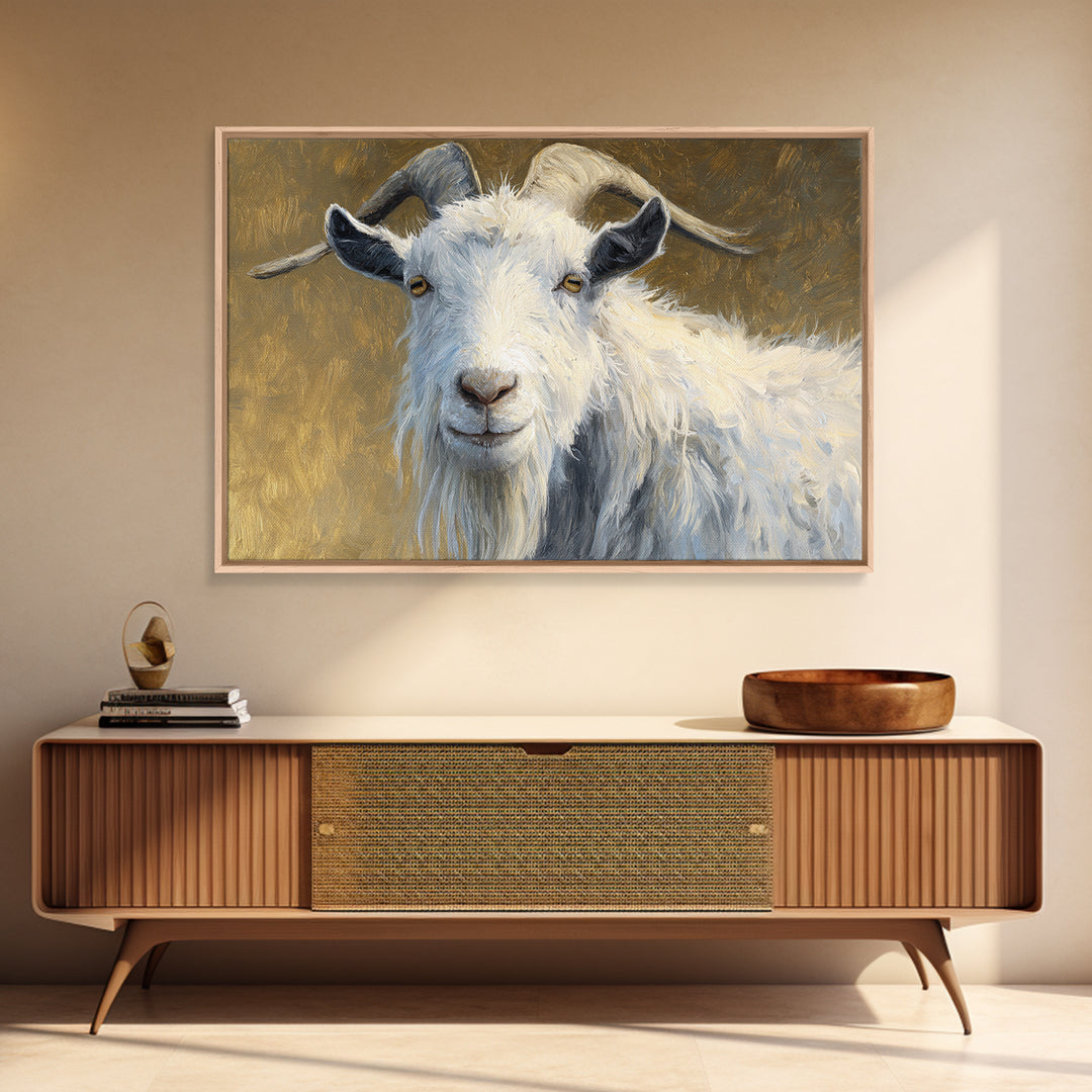 Goat Portrait with Rustic Folk Art Personality Canvas Print, Animal Art, Modern Wall Art, Living Room Decor, Fine Art, Creature, ANI-3x2-49
