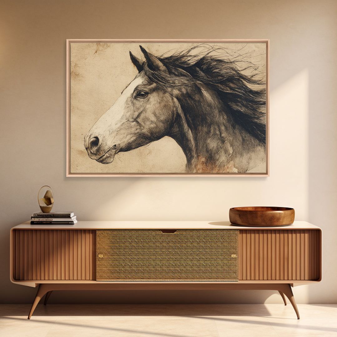 Majestic Horse Head Framed Canvas Print, Animal Art, Wall Decor, Living Room Decor, Oil Painting, Creature, Nursery Wall Art, ANI-3x2-55